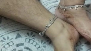 Footjob by nude desi wife