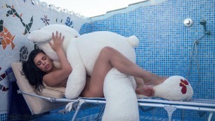 Big boobs Kira and teddy bear fuck sex on a rooftop