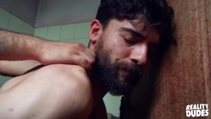 Bearded Studs Adonis And Andy Go To Abandoned Bathroom To Make Out And Squirt His Cum Everywhere - REALITY DUDES